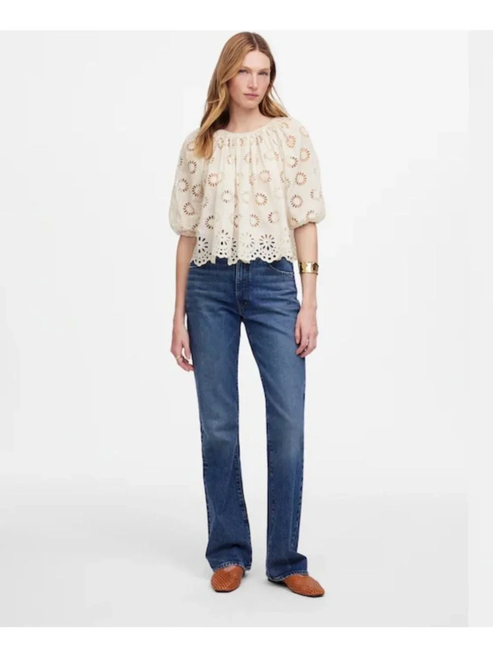 NWT Madewell Embroidered Shirred Puff-Sleeve Top - Size: Medium